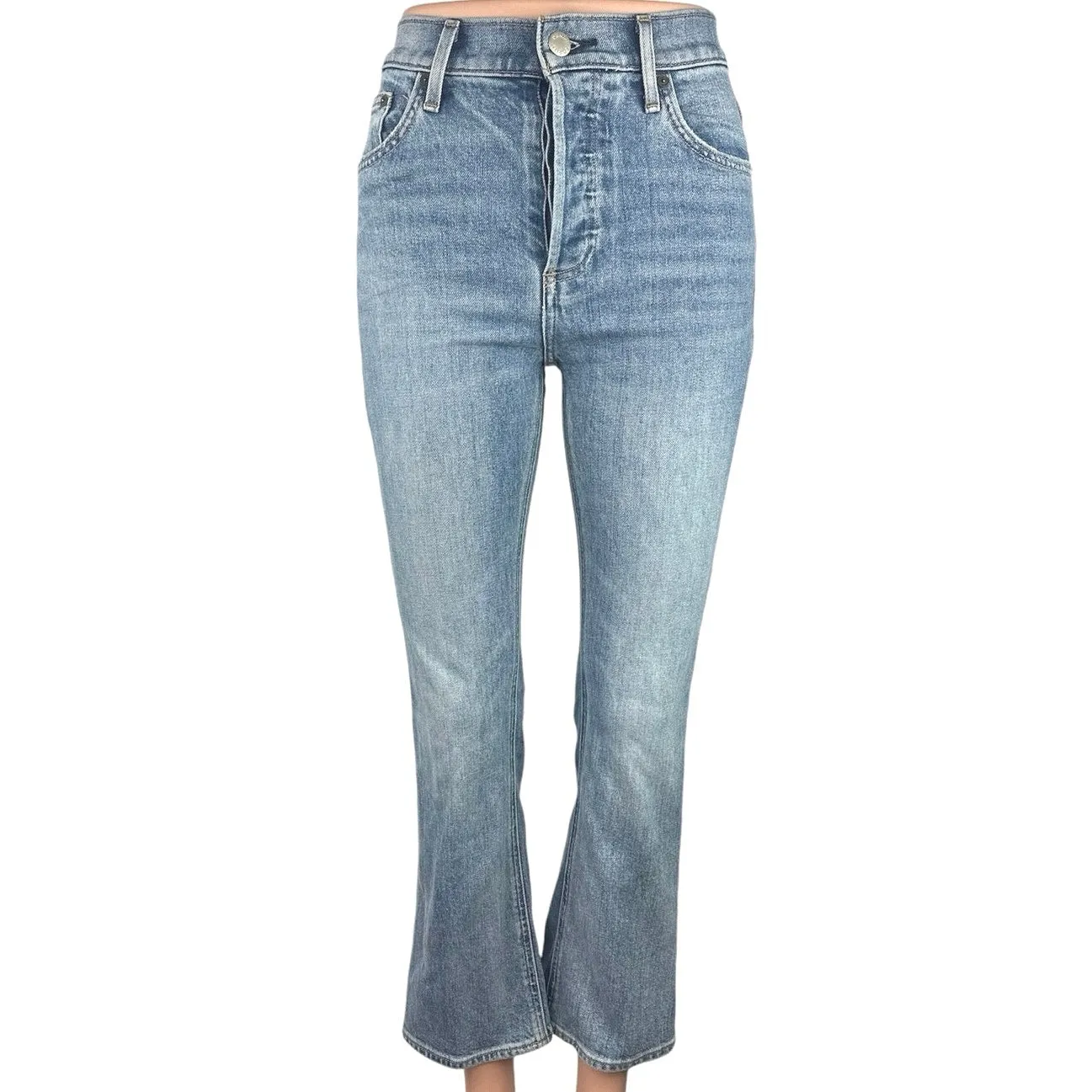 Aritzia Denim Forum Blue Light Wash The Bailey High Rise Crop Flare Jeans Sz 23