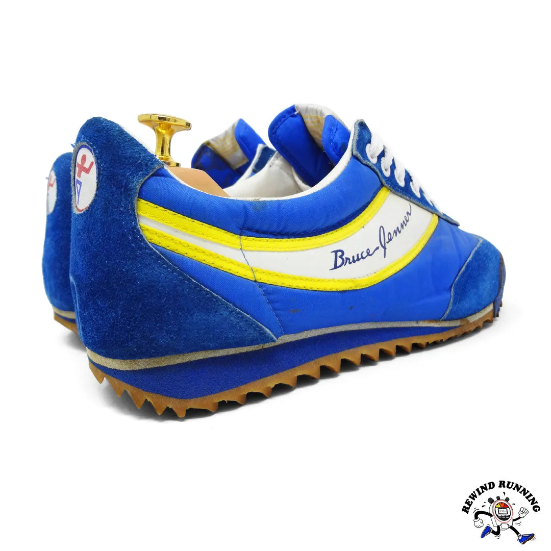 Bruce Jenner Signature Rare Vintage 1970s Sneakers Running Shoes Men's Size 10 Blue Yellow White