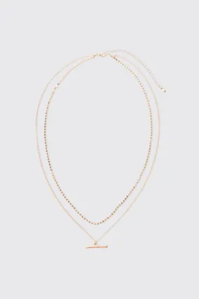 Double Chain T Bar Necklace In Gold