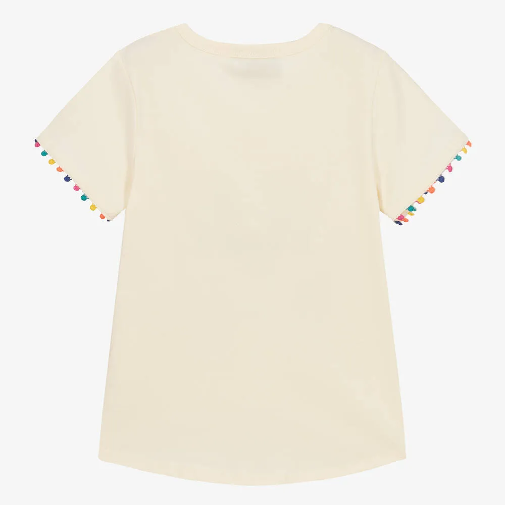 Girls Ivory Cotton Rainbow T-Shirt
