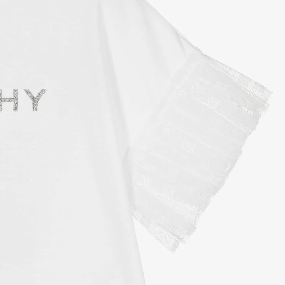 Girls White Tulle Sleeved T-Shirt