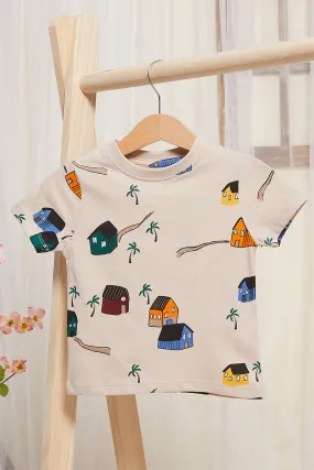 Infant Boys Cream Printed T-Shirt