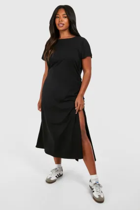 Plus Cotton Ruched T-shirt Dress
