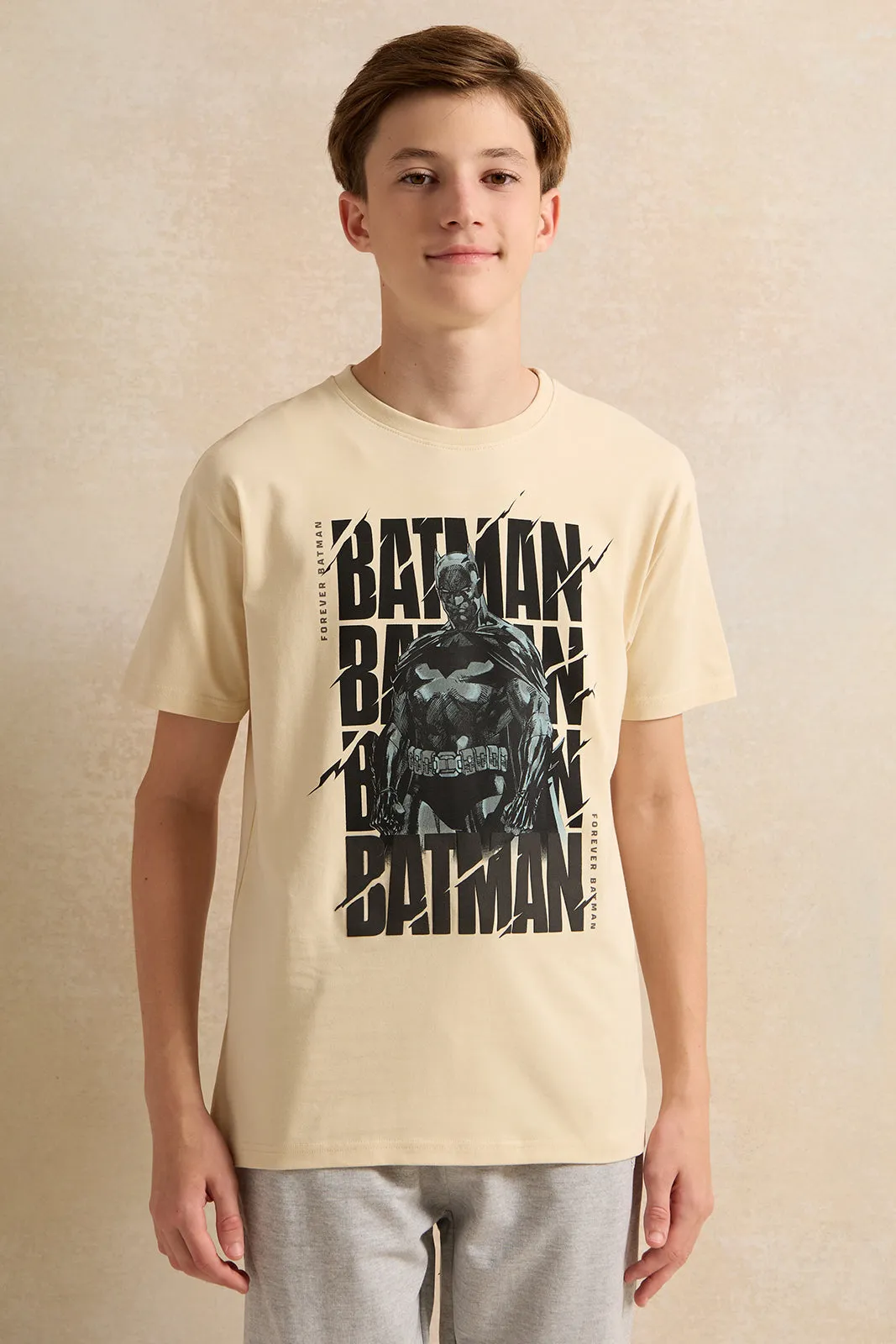 Senior Boys Beige Printed T-Shirt