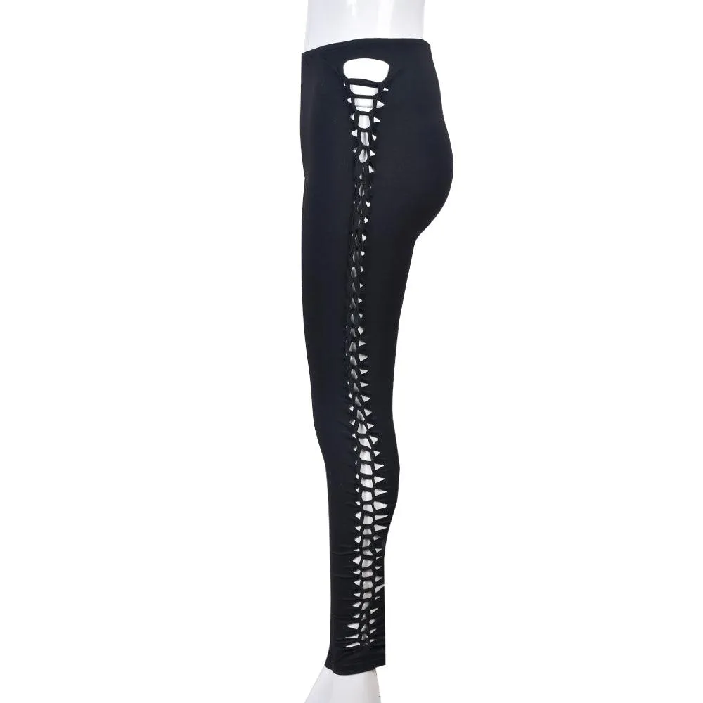 Sexy Punk Gothic Leggings Ripped Design and Bandage Detailing